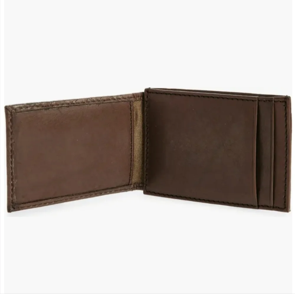 Tommy Bahama Floral Embossed Leather Bi-fold Wallet w/Money Clip Boxed Brown NWT